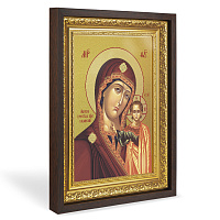 Икона Божией Матери "Казанская", в широком багете, цвет "темный дуб", на холсте, с золочением