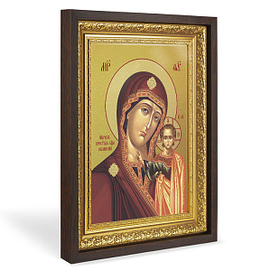 Икона Божией Матери "Казанская", в широком багете, цвет "темный дуб", на холсте, с золочением (42,2х54,5 см (под икону А3))