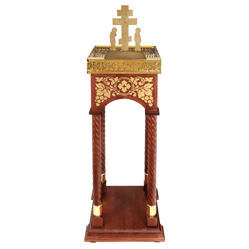 Панихидный стол песковой "Суздальский", цвет "кипарис" с золотом (поталь), колонны, резьба, 46х46х100 см фото 4