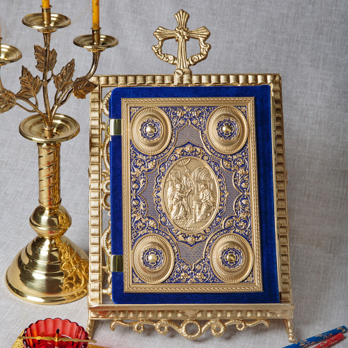 Апостол синий, оклад "под золото", бархат, эмаль, 23х30 см фото 3