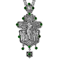Крест наперсный из ювелирного слава с цепью, серебрение, 8х15 см