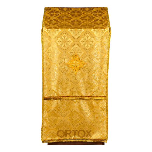 Накидка на аналой "Крест" желтая, шелк "Лавр", золотая тесьма, бахрома, 57х204 см фото 3