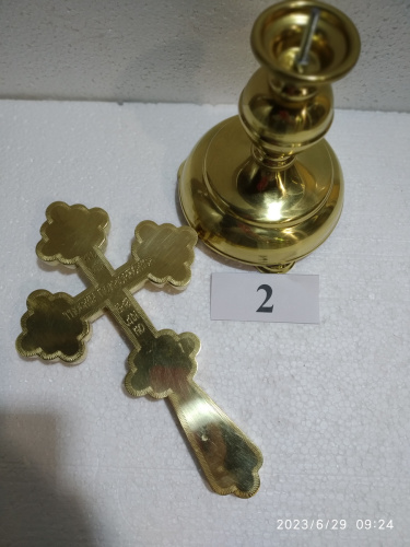 Крест настольный латунный с подставкой, эмаль, 15х41 см, У-0647 фото 11
