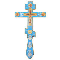 Крест напрестольный, цинковый сплав, голубая эмаль, камни, 14,5х26 см