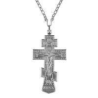 Крест наперсный из ювелирного сплава в серебрении, с цепью, 6х12 см