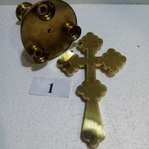 Крест настольный латунный с подставкой, эмаль, 15х44 см, У-0646 фото 5
