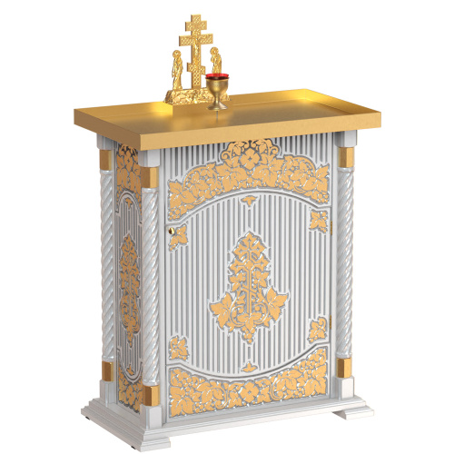 Панихидный стол песковой "Суздальский" белый с золотом (поталь), тумба, резьба, высота 100 см фото 2