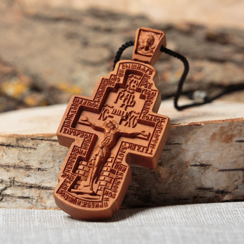 Крест наперсный деревянный резной, 4,8х11 см фото 2
