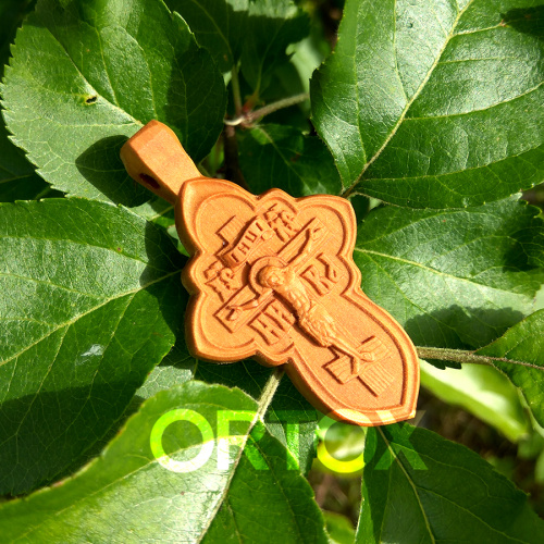Деревянный нательный крестик «Квадрифолий» с распятием, цвет светлый, высота 5,3 см фото 4