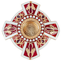 Мощевик из ювелирного сплава накладной "Эмалевый крест", красный, Ø 65 мм