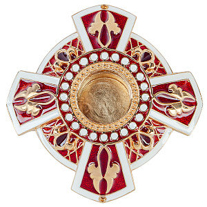 Мощевик из ювелирного сплава накладной "Эмалевый крест", красный, Ø 65 мм (вес 55 г)
