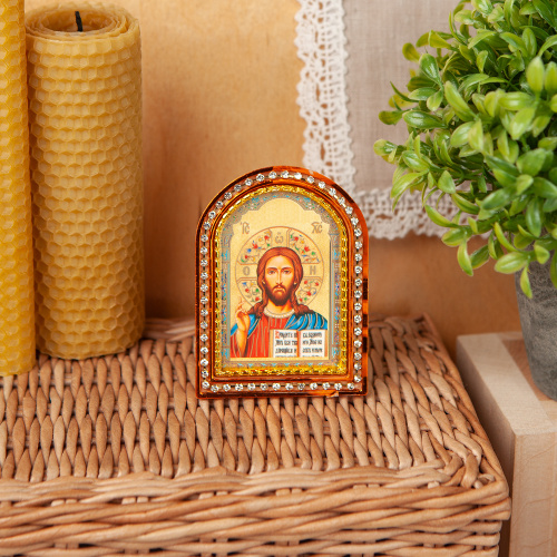 Икона настольная Спасителя "Господь Вседержитель", пластиковая рамка, 6,4х8,6 см фото 2