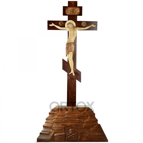 Крест-голгофа напольная №1, художественная тонировка, резьба