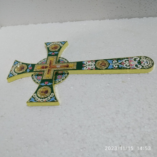 Крест требный четырехконечный, зеленая эмаль, камни, 17х29 см, 100-0921 фото 11