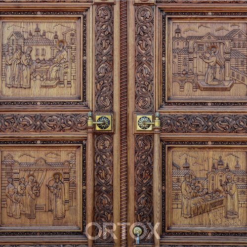Храмовая дверь с резными иконами, 350х210 см фото 4