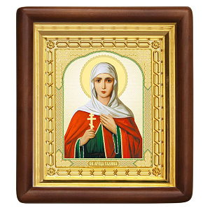 Икона мученицы Галины Коринфской, 18х20 см, деревянный киот (светлый киот)