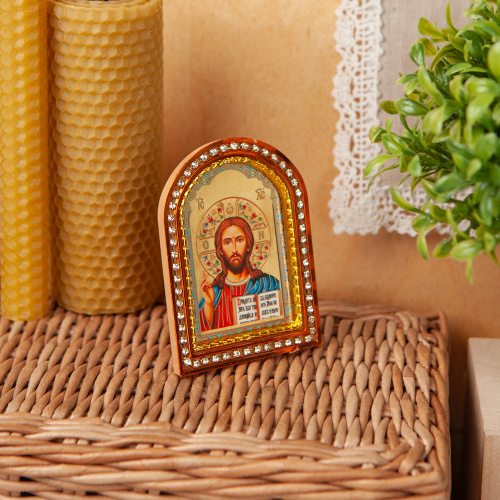 Икона настольная Спасителя "Господь Вседержитель", пластиковая рамка, 6,4х8,6 см фото 3