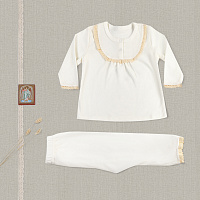 Комплект для крещения молочного цвета: рубашка и штаны, хлопок, размер в ассортименте
