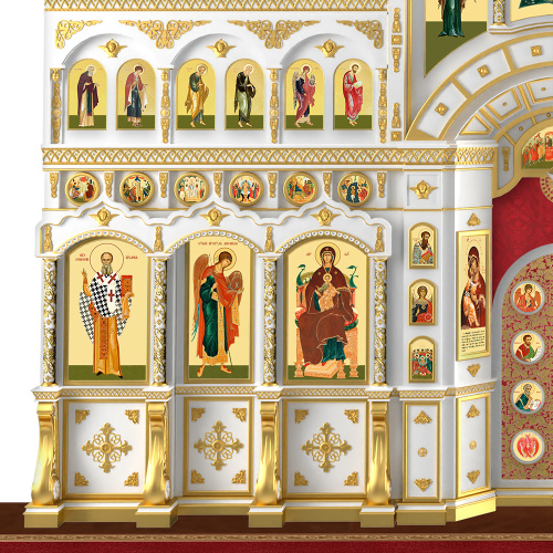 Иконостас "Рождественский" трехъярусный белый с золотом (поталь), 848,5х697х53 см фото 7