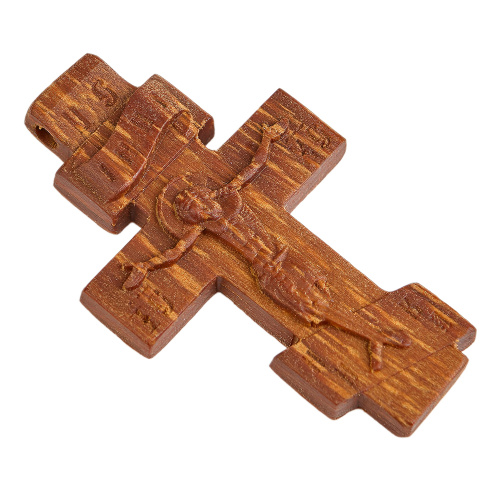 Деревянный нательный крестик с распятием восьмиконечный, цвет темный, высота 5,2 см фото 2