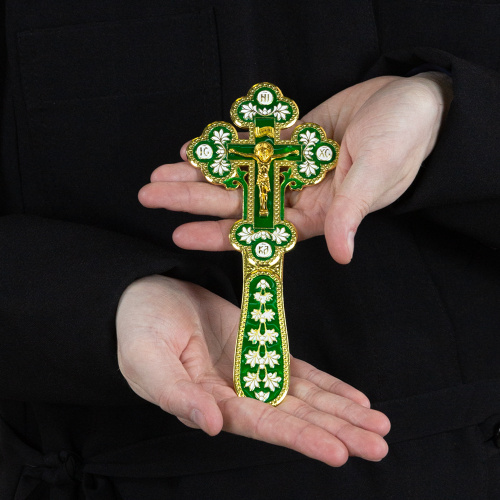 Крест требный, цинковый сплав, зеленая и белая эмаль, 7,5х17 см фото 5