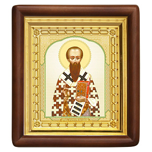 Икона святителя Василия Великого, 18х20 см, деревянный киот (светлый киот)