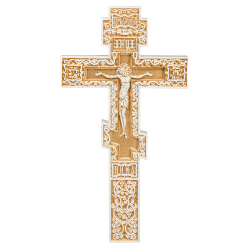 Крест настольный белый с золотом (патина), с подставкой, 17х3,8х31,5 см фото 5