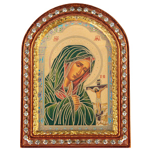 Икона настольная Божией Матери "Ахтырская", пластиковая рамка, 6,4х8,6 см (с держателем)