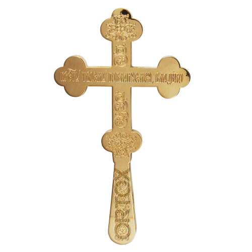 Крест требный из ювелирного сплава в позолоте с фианитами, 12х22 см фото 2