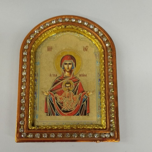 Икона настольная Божией Матери "Знамение", пластиковая рамка, 6,4х8,6 см, У-0837 фото 2