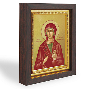 Икона великомученицы Анастасии Узорешительницы, в узком багете, цвет "темный дуб", на холсте, с золочением (14,3х17,4 см (под икону А7))