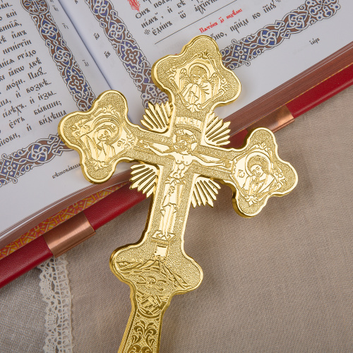 Крест напрестольный, цинковый сплав, цвет "под золото", 16,4х28 см фото 4