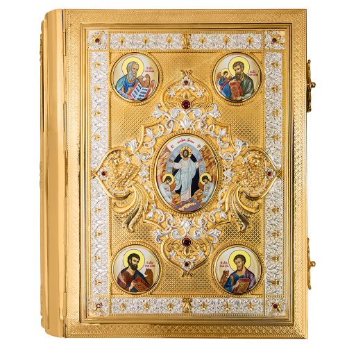 Евангелие напрестольное, латунный оклад в позолоте и серебрении, фианиты, 30х35 см фото 3