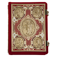 Евангелие требное среднее красное, оклад "под золото", бархат, эмаль, 17х22 см